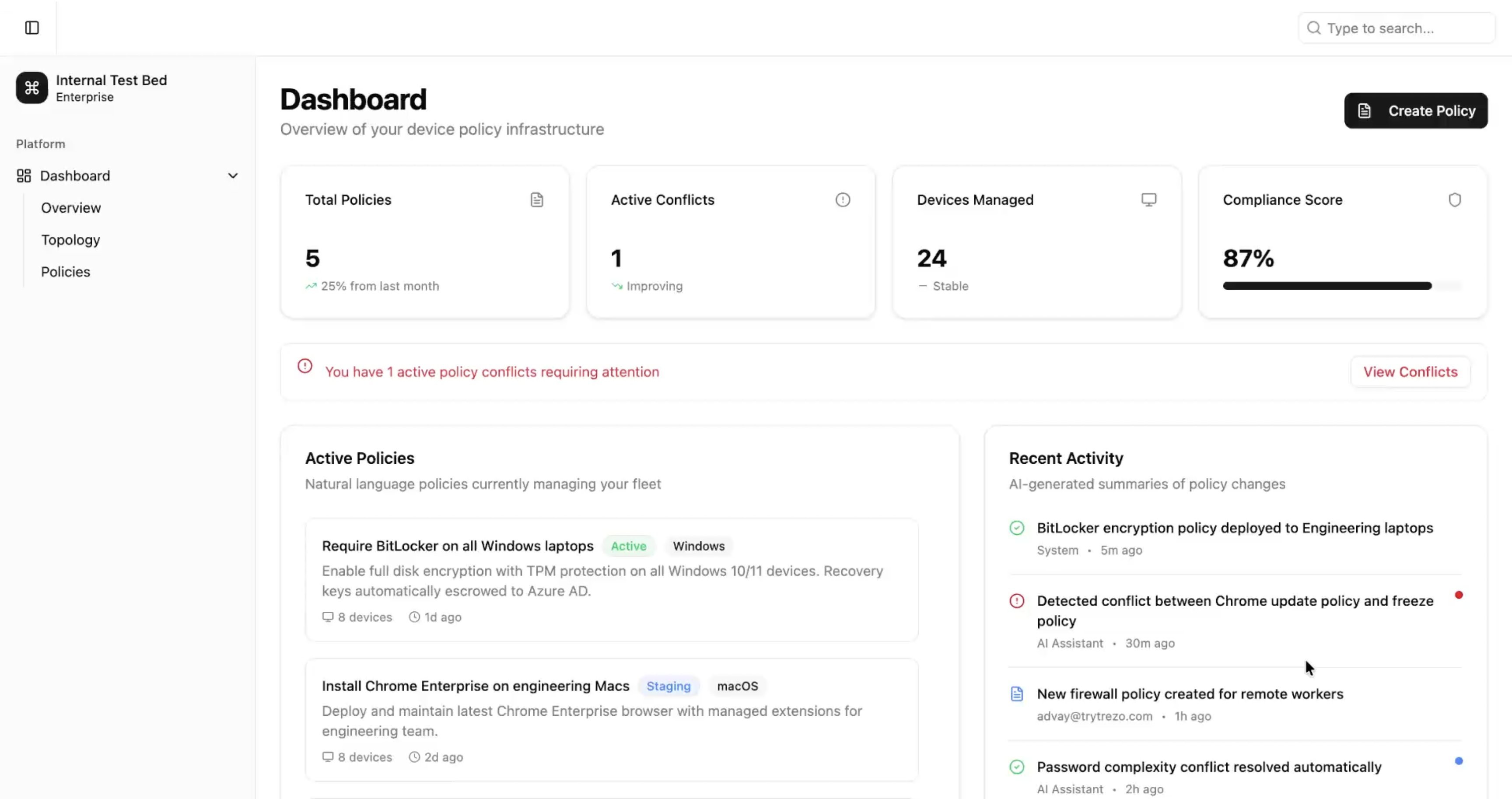 Trezo unified dashboard mockup